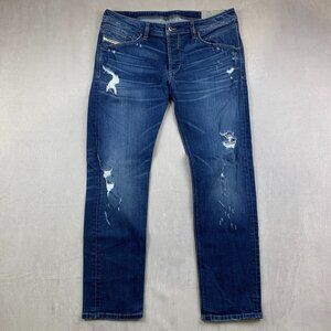 Diesel Mens Pants 34 Blue Distressed Jeans Belther-R Regular Slim Tapered 34x29